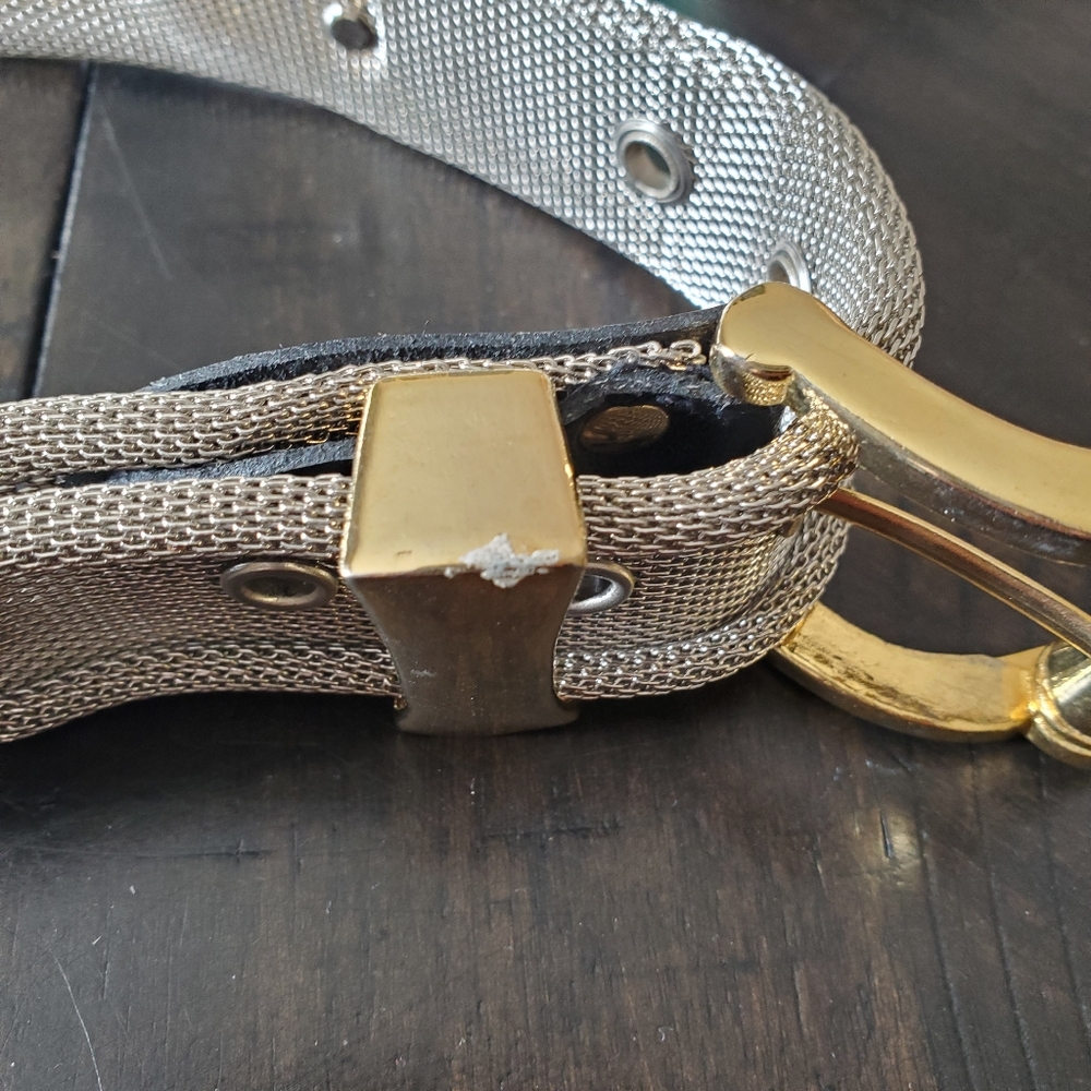 Vintage Mesh Mixed Metal City Gold & Silvertone belt Women XS Quiet Luxury - Picture 7 of 7